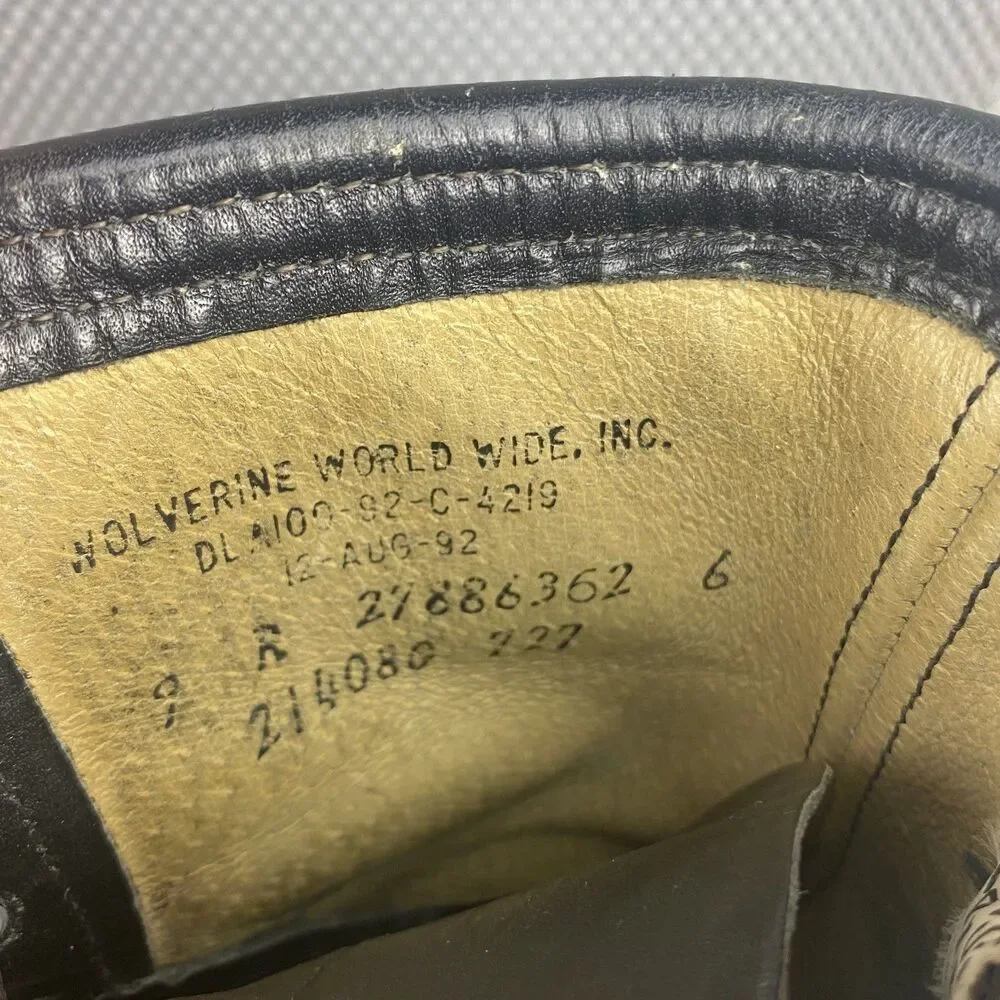Vintage 1992 Wolverine Military Combat Boots Mens 9 R Black Leather Steel Toe